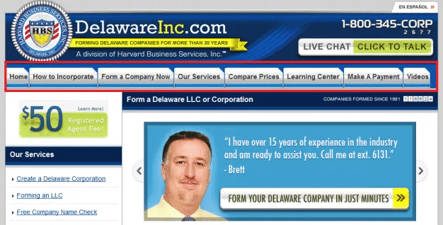 DelaWareInc website
