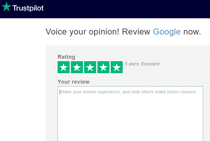 TrustPilot UX copy