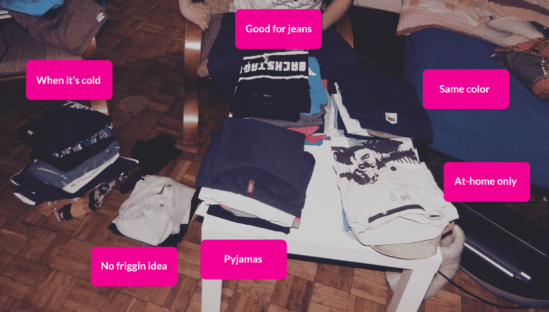 A sample study where a user was asked to arrange and label his items according to the most common uses.