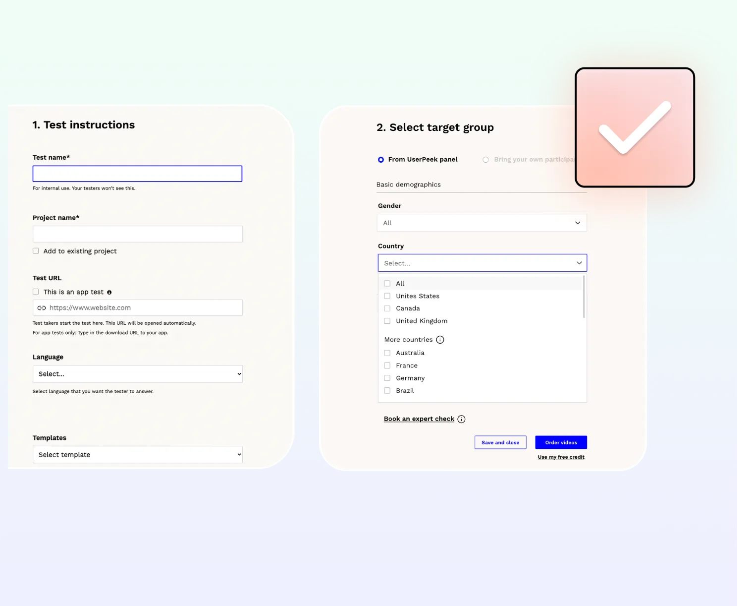 fast user test setup